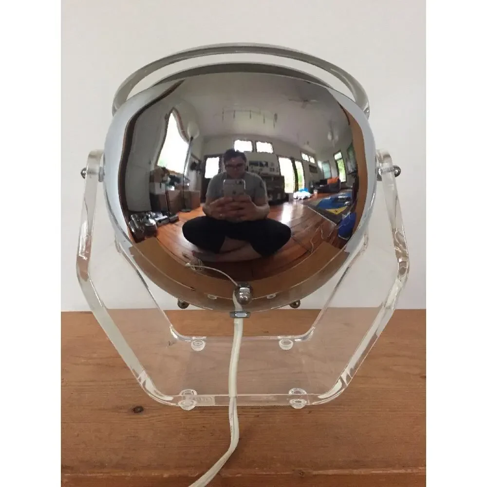 Vtg Disco Chrome Acrylic Lighted Eye Ball Light Magnifying Vanity Make Up Mirror